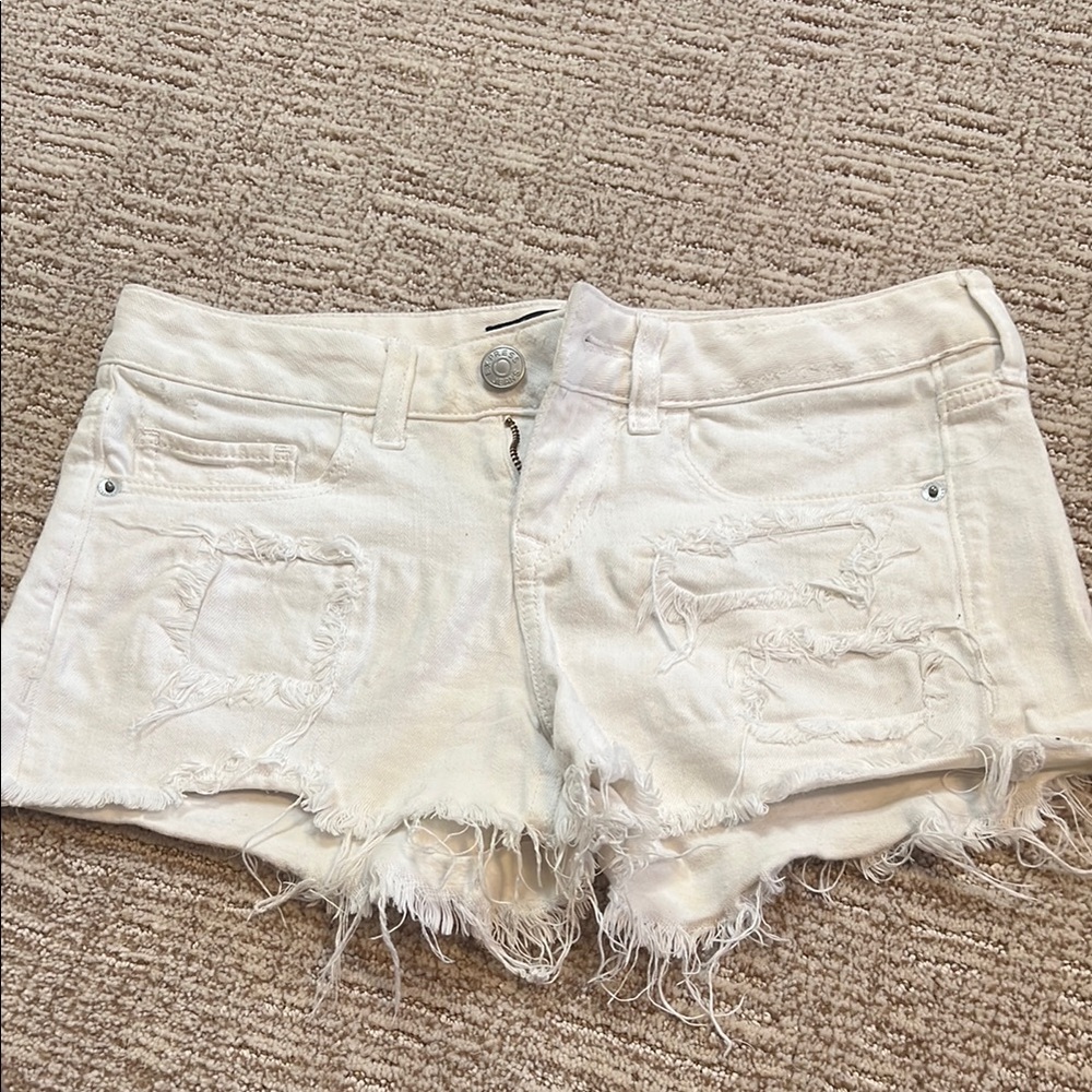 Women's White Distressed Denim Shorts